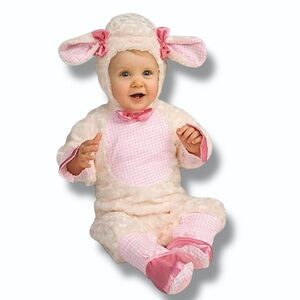 Baby Lamb Costume Jumpsuit Soft Fleece with Headpiece Pink Gingham Rubies 0-6 M